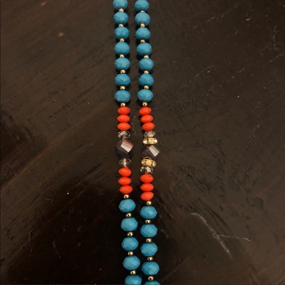 Beaded Long necklace blue orange gold beads cz stones with adjustable sizer NWT - Picture 6 of 7